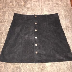 Black sueded cotton A-line button up skirt